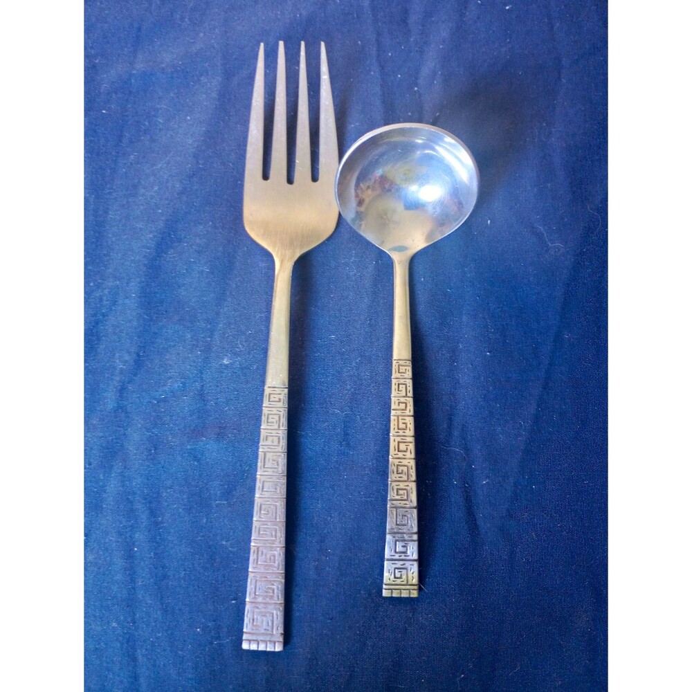 Stylecraft Japan Stainless Greek Key Pattern Handle Gravy Ladle & Meat Fork Set
